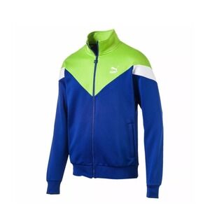 Puma Iconic MCS Track Jacket Men's XL Blue Green Full Zip Pockets Activewear EUC